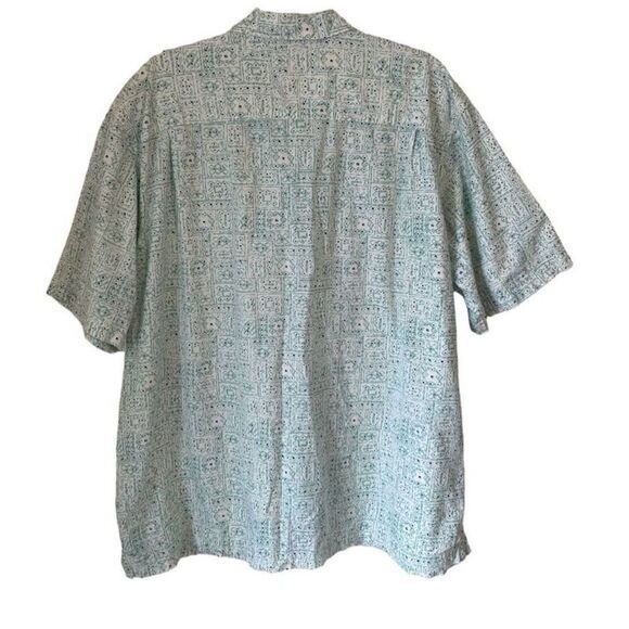 L.L. Bean Printed Aqua Blue White Short Sleeve Button Up Shirt Size Large 100% C - Picture 3 of 7